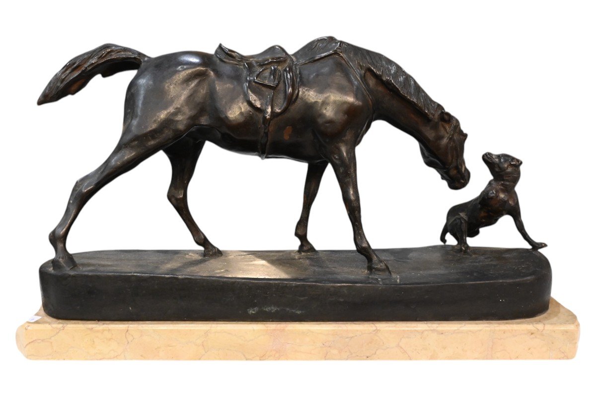 Bronze Sculpture Of Horse With Dog - Italy Early 20th Century